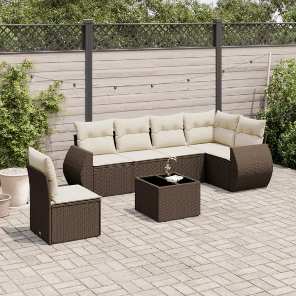 ARDEBO.de - 7-tlg. Garten-Sofagarnitur mit Kissen Braun Poly Rattan