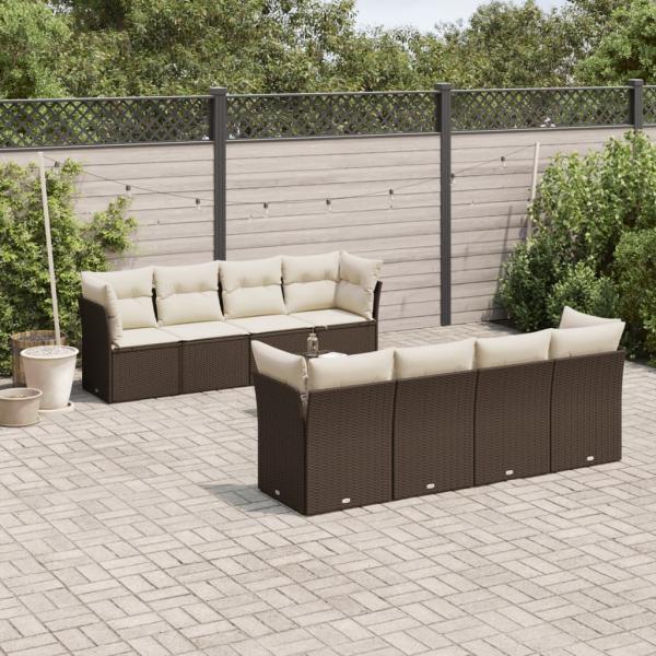 ARDEBO.de - 9-tlg. Garten-Sofagarnitur mit Kissen Braun Poly Rattan