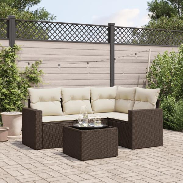 ARDEBO.de - 5-tlg. Garten-Sofagarnitur mit Kissen Braun Poly Rattan