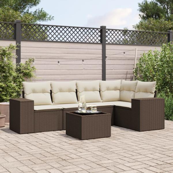 ARDEBO.de - 6-tlg. Garten-Sofagarnitur mit Kissen Braun Poly Rattan