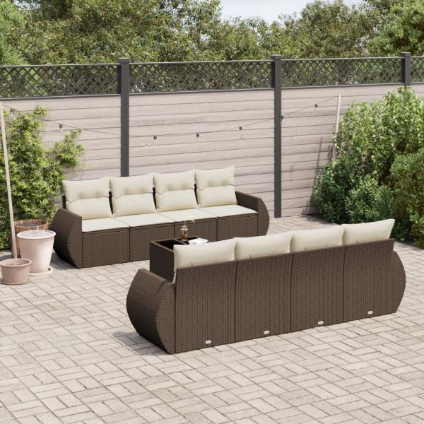 ARDEBO.de - 9-tlg. Garten-Sofagarnitur mit Kissen Braun Poly Rattan
