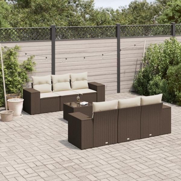 ARDEBO.de - 7-tlg. Garten-Sofagarnitur mit Kissen Braun Poly Rattan