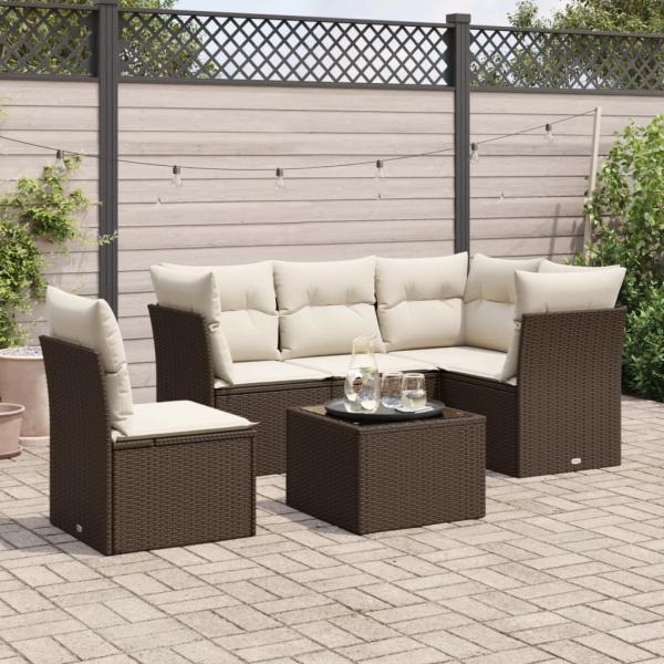 ARDEBO.de - 6-tlg. Garten-Sofagarnitur mit Kissen Braun Poly Rattan