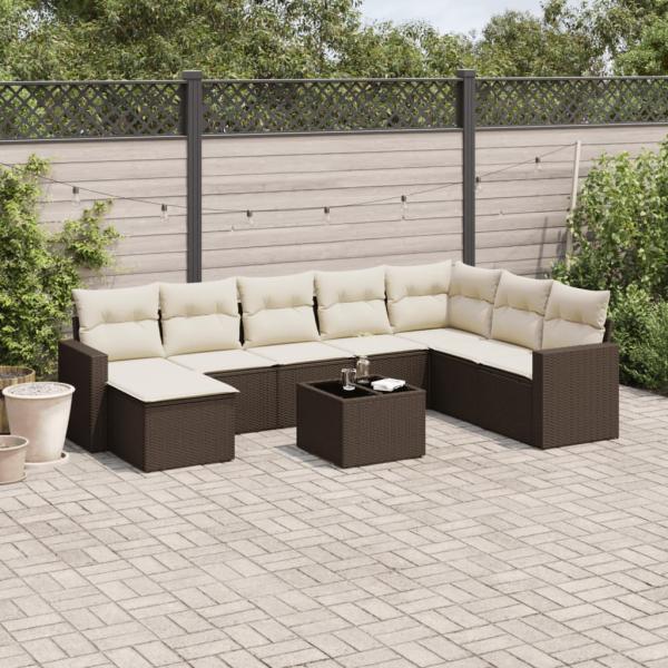 ARDEBO.de - 9-tlg. Garten-Sofagarnitur mit Kissen Braun Poly Rattan