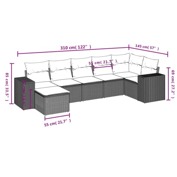 ARDEBO.de - 7-tlg. Garten-Sofagarnitur mit Kissen Braun Poly Rattan