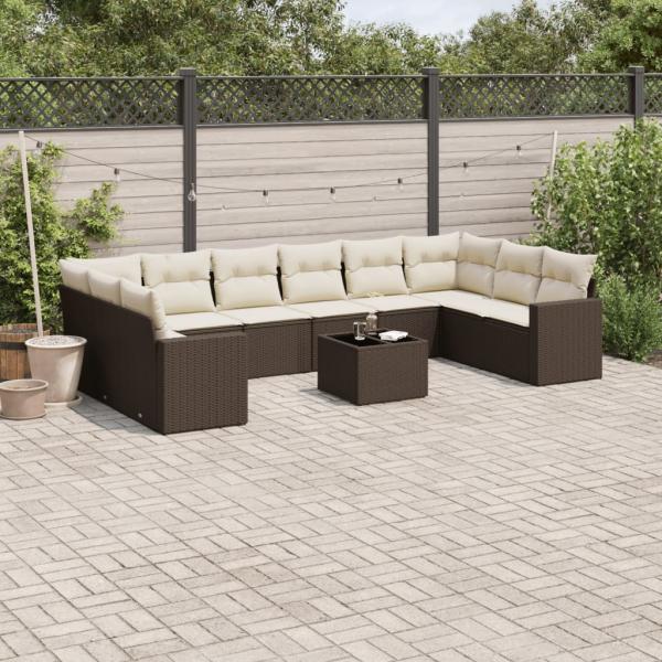 ARDEBO.de - 11-tlg. Garten-Sofagarnitur mit Kissen Braun Poly Rattan