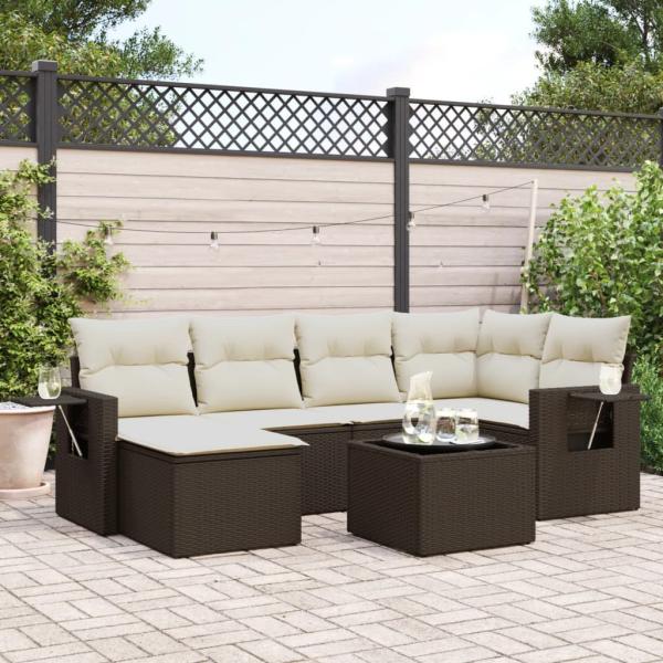 ARDEBO.de - 7-tlg. Garten-Sofagarnitur mit Kissen Braun Poly Rattan