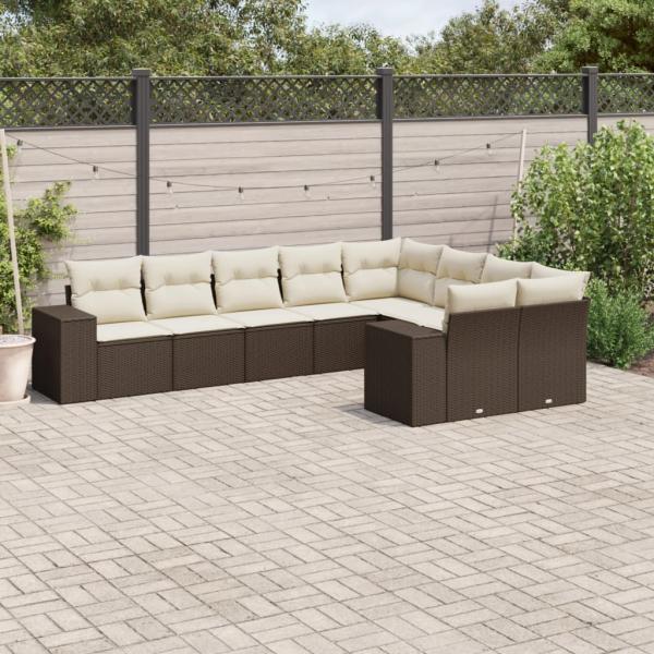 ARDEBO.de - 9-tlg. Garten-Sofagarnitur mit Kissen Braun Poly Rattan