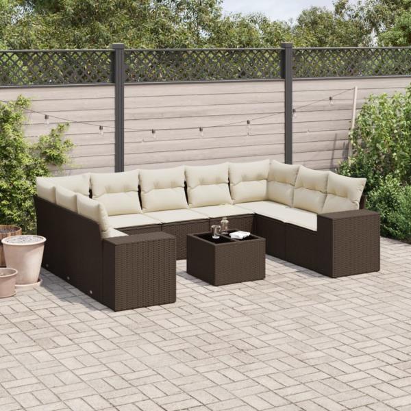 ARDEBO.de - 10-tlg. Garten-Sofagarnitur mit Kissen Braun Poly Rattan