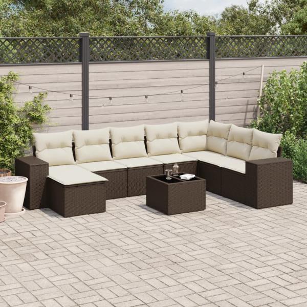 ARDEBO.de - 9-tlg. Garten-Sofagarnitur mit Kissen Braun Poly Rattan
