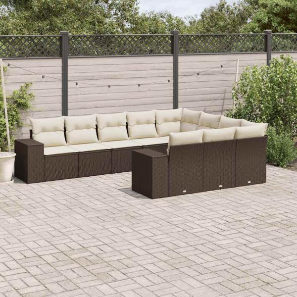 ARDEBO.de - 10-tlg. Garten-Sofagarnitur mit Kissen Braun Poly Rattan