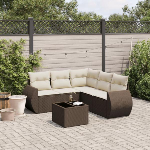 ARDEBO.de - 6-tlg. Garten-Sofagarnitur mit Kissen Braun Poly Rattan