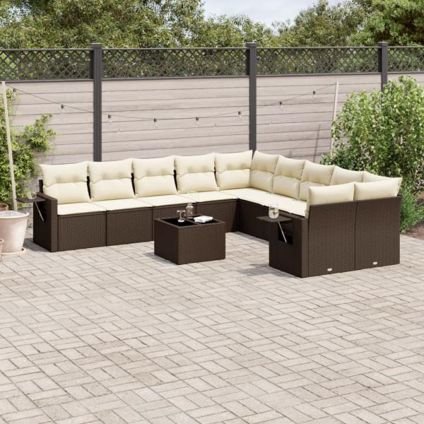 ARDEBO.de - 11-tlg. Garten-Sofagarnitur mit Kissen Braun Poly Rattan