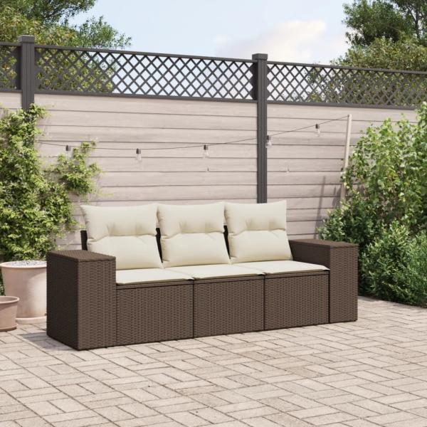 ARDEBO.de - 3-tlg. Garten-Sofagarnitur mit Kissen Braun Poly Rattan