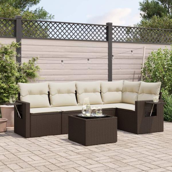 ARDEBO.de - 6-tlg. Garten-Sofagarnitur mit Kissen Braun Poly Rattan