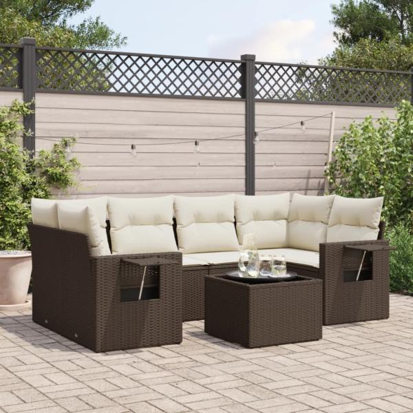 ARDEBO.de - 7-tlg. Garten-Sofagarnitur mit Kissen Braun Poly Rattan