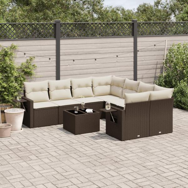 ARDEBO.de - 9-tlg. Garten-Sofagarnitur mit Kissen Braun Poly Rattan
