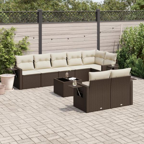 ARDEBO.de - 9-tlg. Garten-Sofagarnitur mit Kissen Braun Poly Rattan