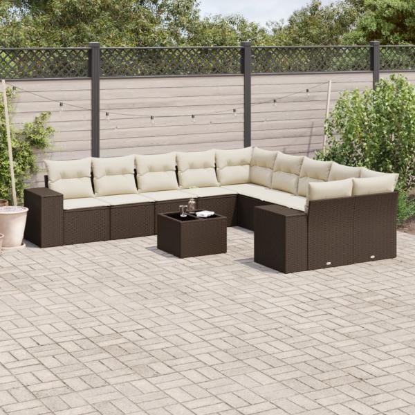 ARDEBO.de - 11-tlg. Garten-Sofagarnitur mit Kissen Braun Poly Rattan