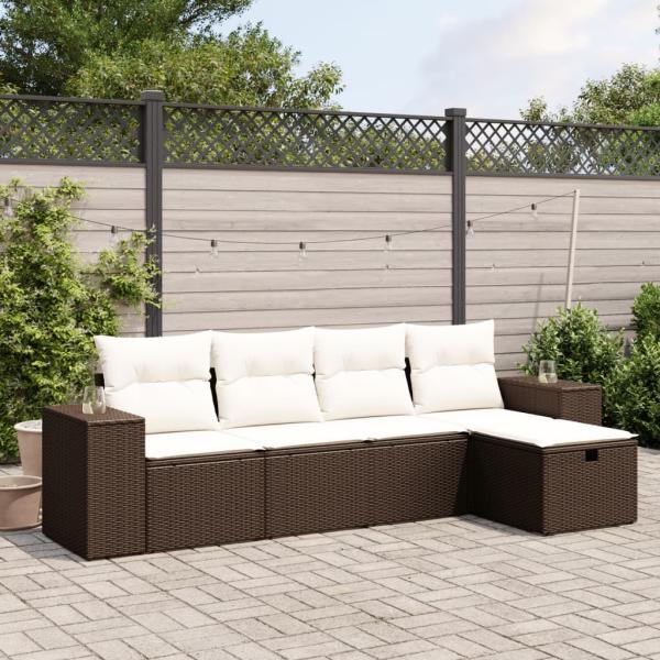 ARDEBO.de - 5-tlg. Garten-Sofagarnitur mit Kissen Braun Poly Rattan