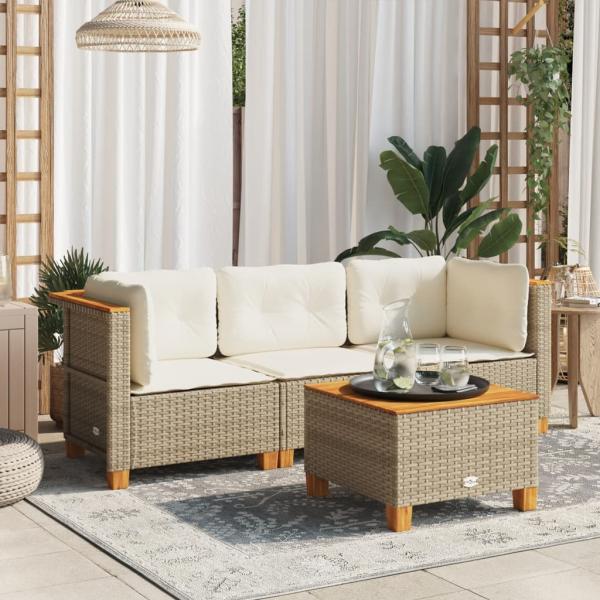 ARDEBO.de - Gartensofa mit Kissen 3-Sitzer Beige Poly Rattan