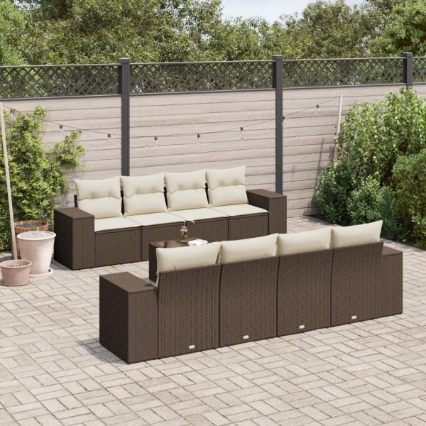 ARDEBO.de - 9-tlg. Garten-Sofagarnitur mit Kissen Braun Poly Rattan