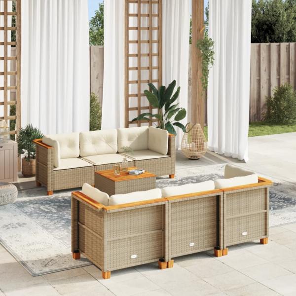 ARDEBO.de - 7-tlg. Garten-Sofagarnitur mit Kissen Beige Poly Rattan
