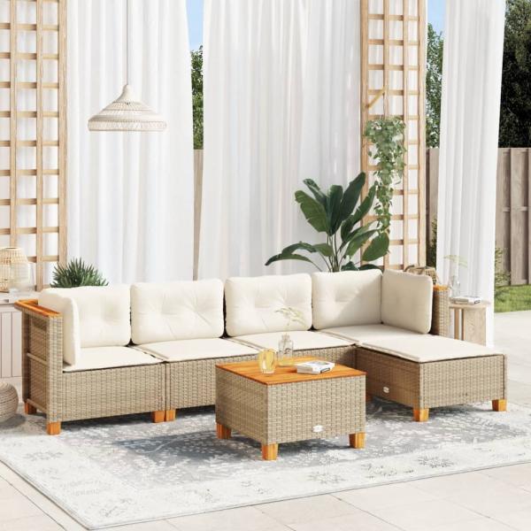 ARDEBO.de - 6-tlg. Garten-Sofagarnitur mit Kissen Beige Poly Rattan