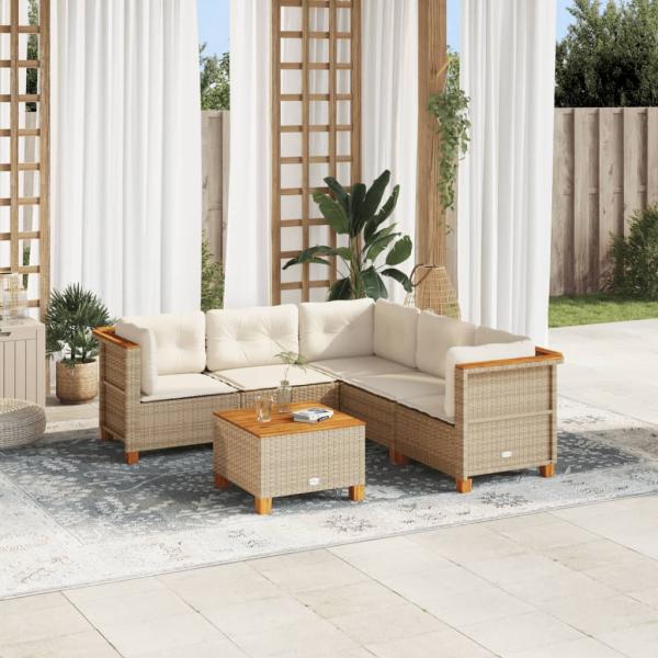 ARDEBO.de - 6-tlg. Garten-Sofagarnitur mit Kissen Beige Poly Rattan