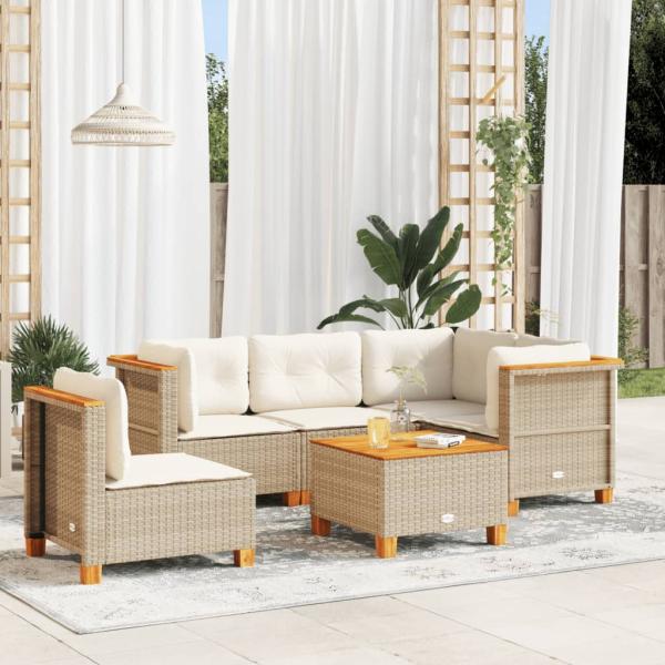 ARDEBO.de - 6-tlg. Garten-Sofagarnitur mit Kissen Beige Poly Rattan