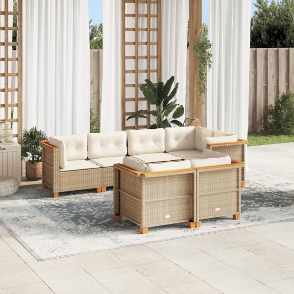 ARDEBO.de - 7-tlg. Garten-Sofagarnitur mit Kissen Beige Poly Rattan