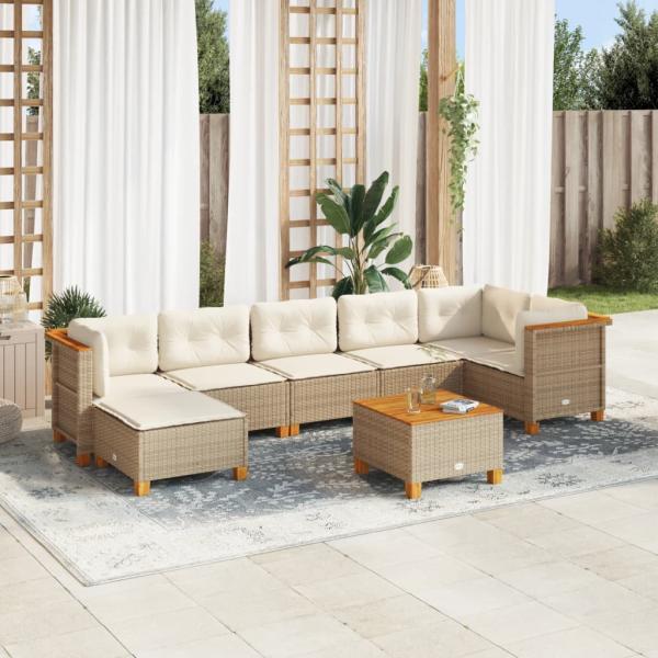 ARDEBO.de - 8-tlg. Garten-Sofagarnitur mit Kissen Beige Poly Rattan