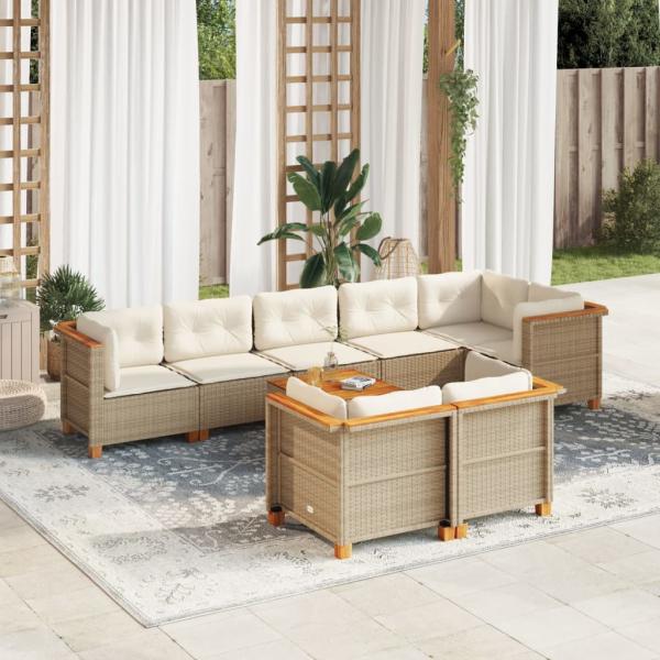 ARDEBO.de - 9-tlg. Garten-Sofagarnitur mit Kissen Beige Poly Rattan
