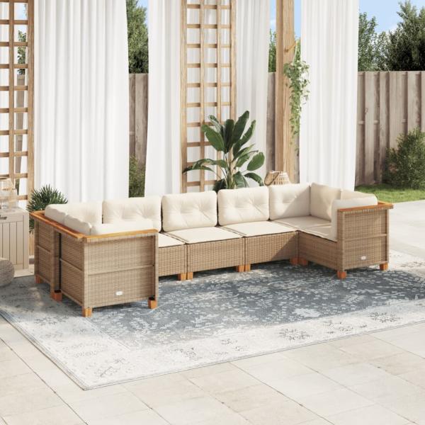 ARDEBO.de - 7-tlg. Garten-Sofagarnitur mit Kissen Beige Poly Rattan