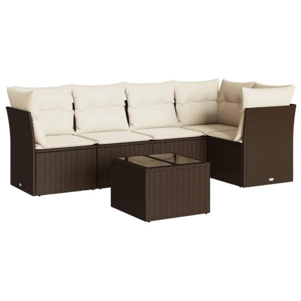 6-tlg. Garten-Sofagarnitur mit Kissen Braun Poly Rattan