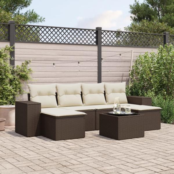 ARDEBO.de - 7-tlg. Garten-Sofagarnitur mit Kissen Braun Poly Rattan