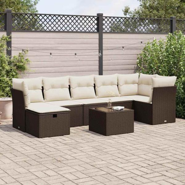 ARDEBO.de - 8-tlg. Garten-Sofagarnitur mit Kissen Braun Poly Rattan