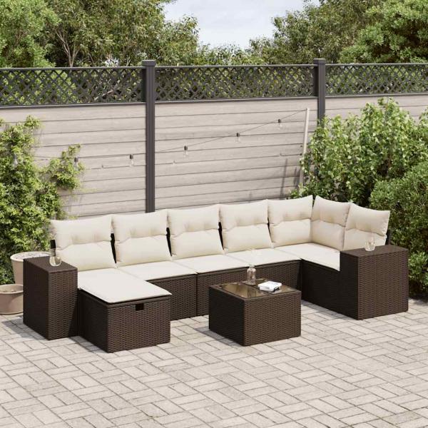 ARDEBO.de - 8-tlg. Garten-Sofagarnitur mit Kissen Braun Poly Rattan