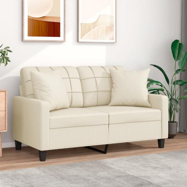 ARDEBO.de - 2-Sitzer-Sofa mit Zierkissen Creme 120 cm Kunstleder