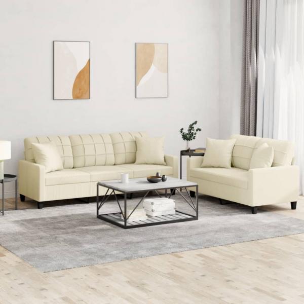 ARDEBO.de - 2-tlg. Sofagarnitur mit Kissen Creme Kunstleder