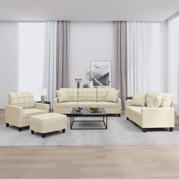 ARDEBO.de - 4-tlg. Sofagarnitur mit Kissen Creme Kunstleder