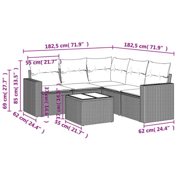 6-tlg. Garten-Sofagarnitur mit Kissen Braun Poly Rattan