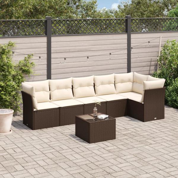 ARDEBO.de - 7-tlg. Garten-Sofagarnitur mit Kissen Braun Poly Rattan