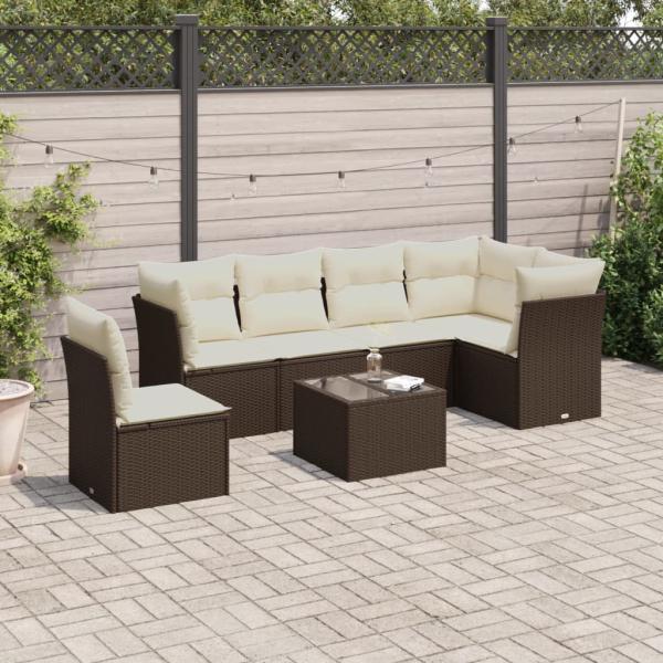 ARDEBO.de - 7-tlg. Garten-Sofagarnitur mit Kissen Braun Poly Rattan