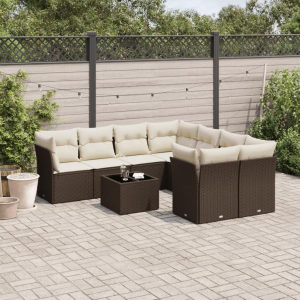 ARDEBO.de - 9-tlg. Garten-Sofagarnitur mit Kissen Braun Poly Rattan