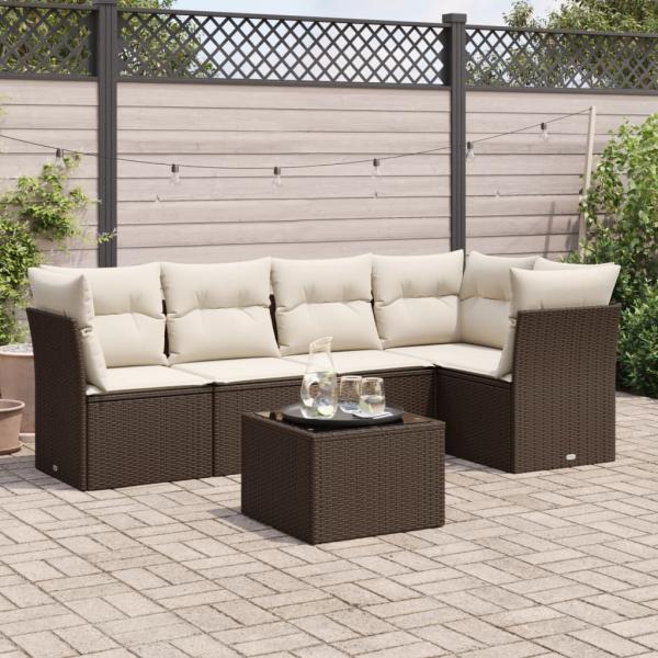 ARDEBO.de - 6-tlg. Garten-Sofagarnitur mit Kissen Braun Poly Rattan