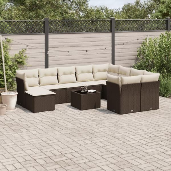 ARDEBO.de - 11-tlg. Garten-Sofagarnitur mit Kissen Braun Poly Rattan