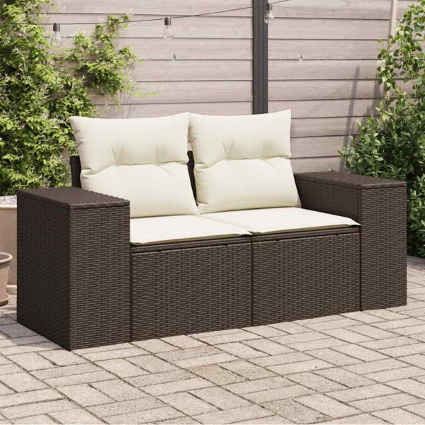 ARDEBO.de - Gartensofa mit Kissen 2-Sitzer Braun Poly Rattan