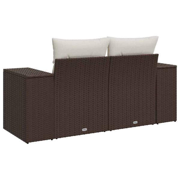 Gartensofa mit Kissen 2-Sitzer Braun Poly Rattan