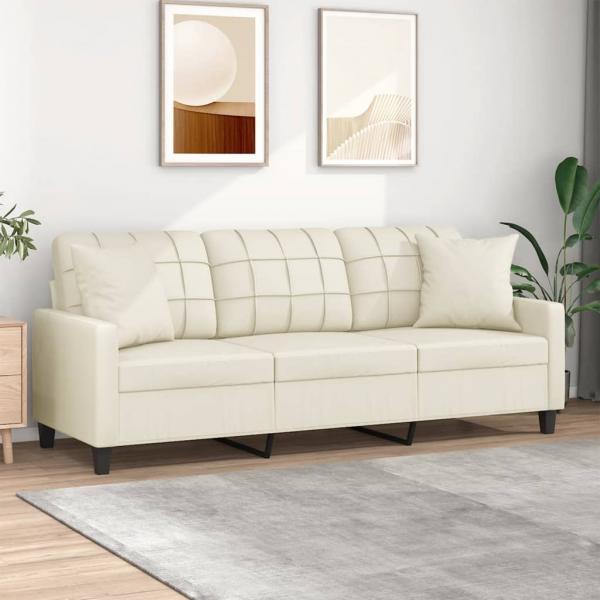 ARDEBO.de - 3-Sitzer-Sofa mit Zierkissen Creme 180 cm Kunstleder